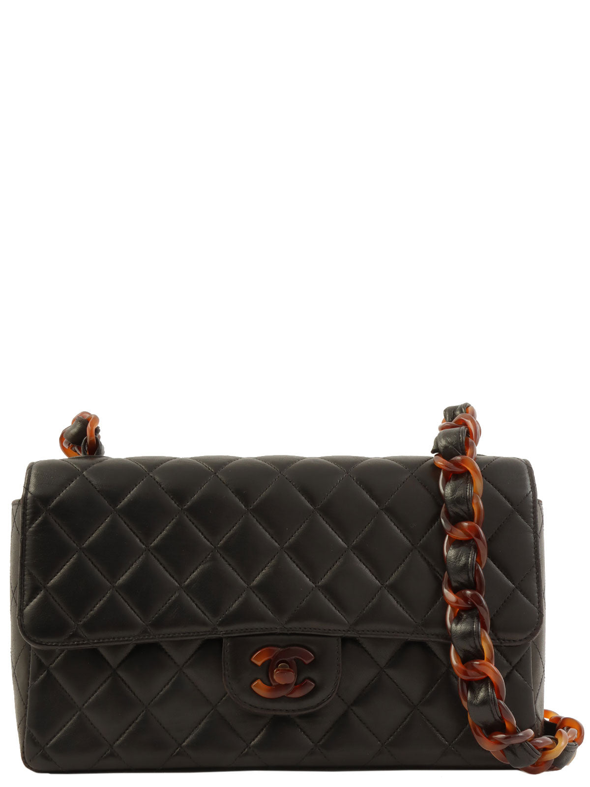 Circa 1995 CC Turnlock Plastic Chain Shoulder Bag in Black/Brown