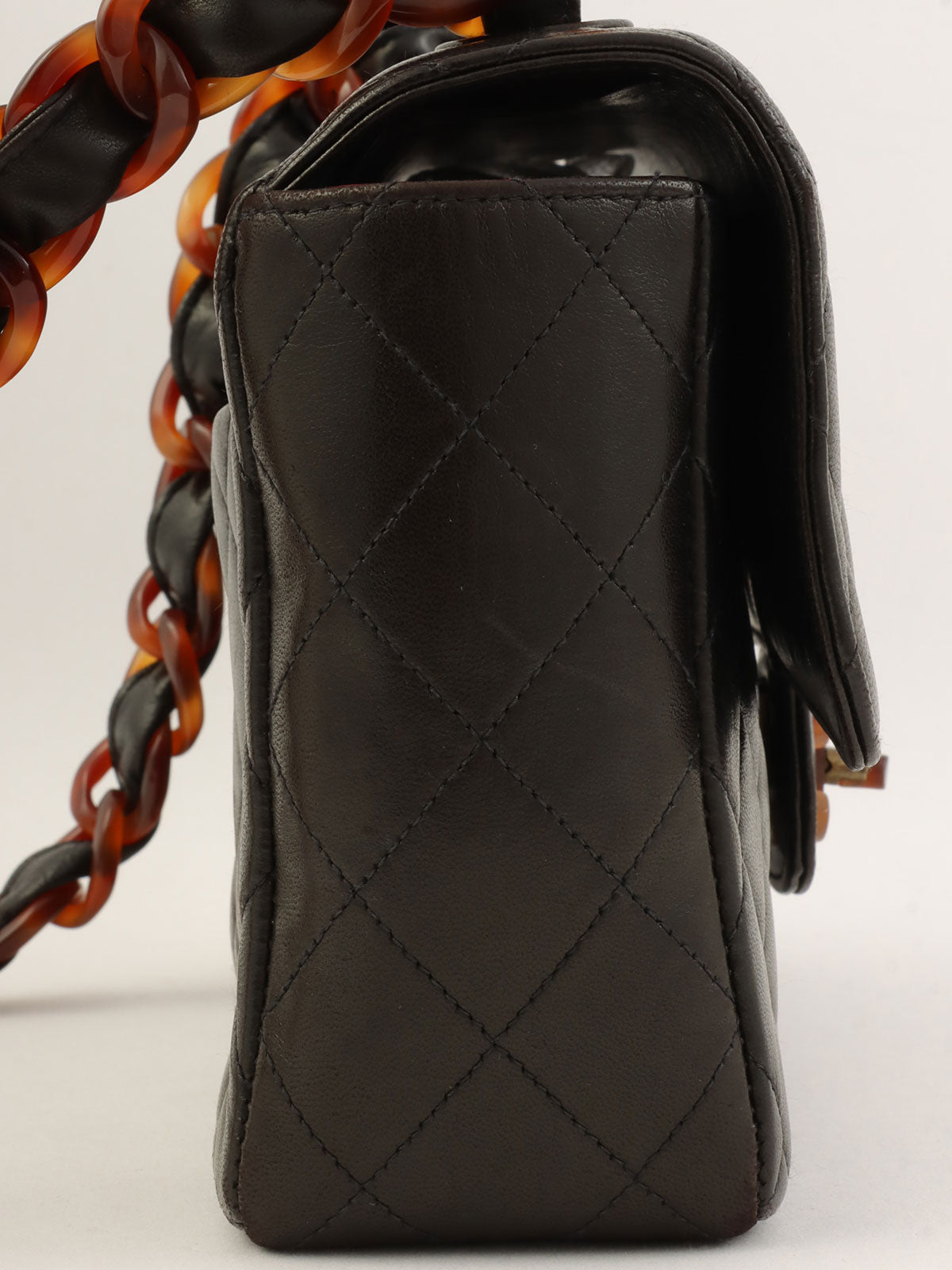 Circa 1995 CC Turnlock Plastic Chain Shoulder Bag in Black/Brown