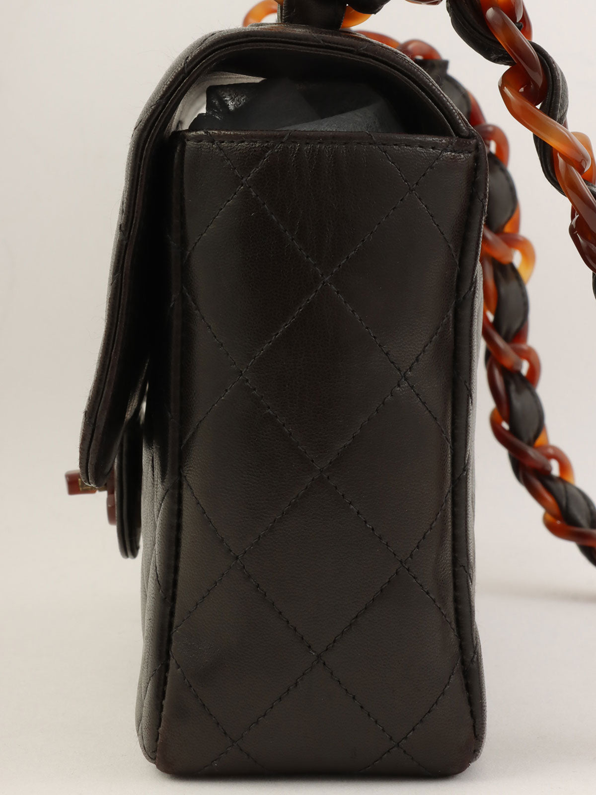 Circa 1995 CC Turnlock Plastic Chain Shoulder Bag in Black/Brown