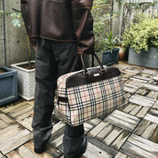 Nova Check Pattern Boston Bag in Beige/Brown