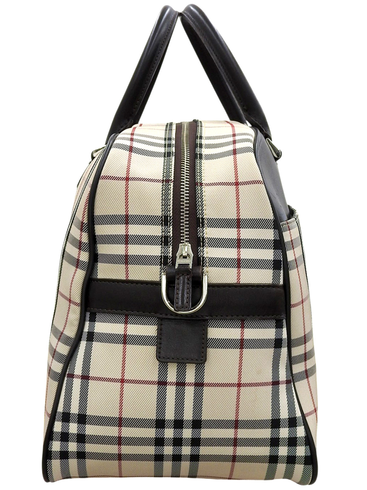 ノバチェックパターンボストバッグ ベージュ/ブラウン