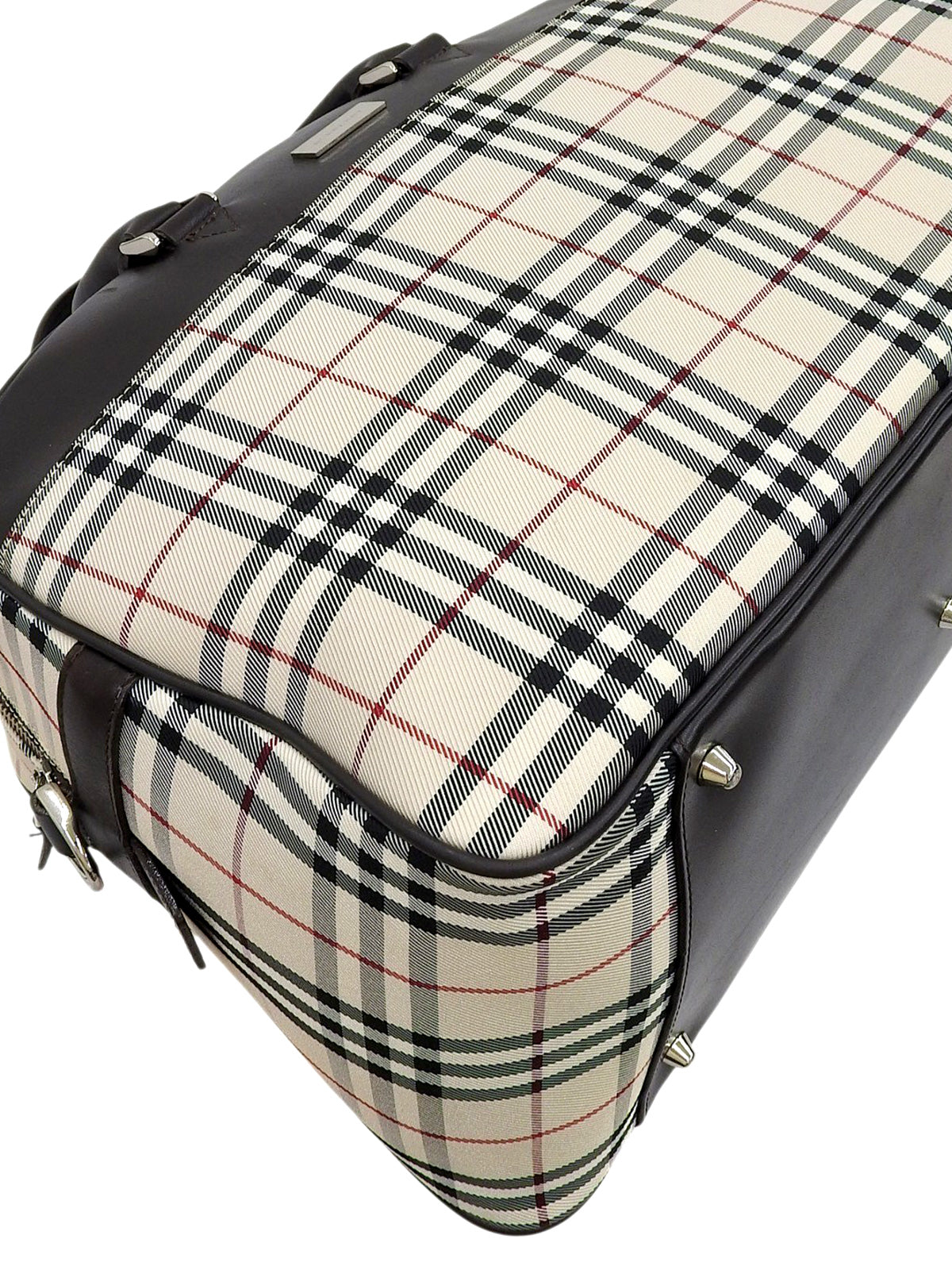 ノバチェックパターンボストバッグ ベージュ/ブラウン