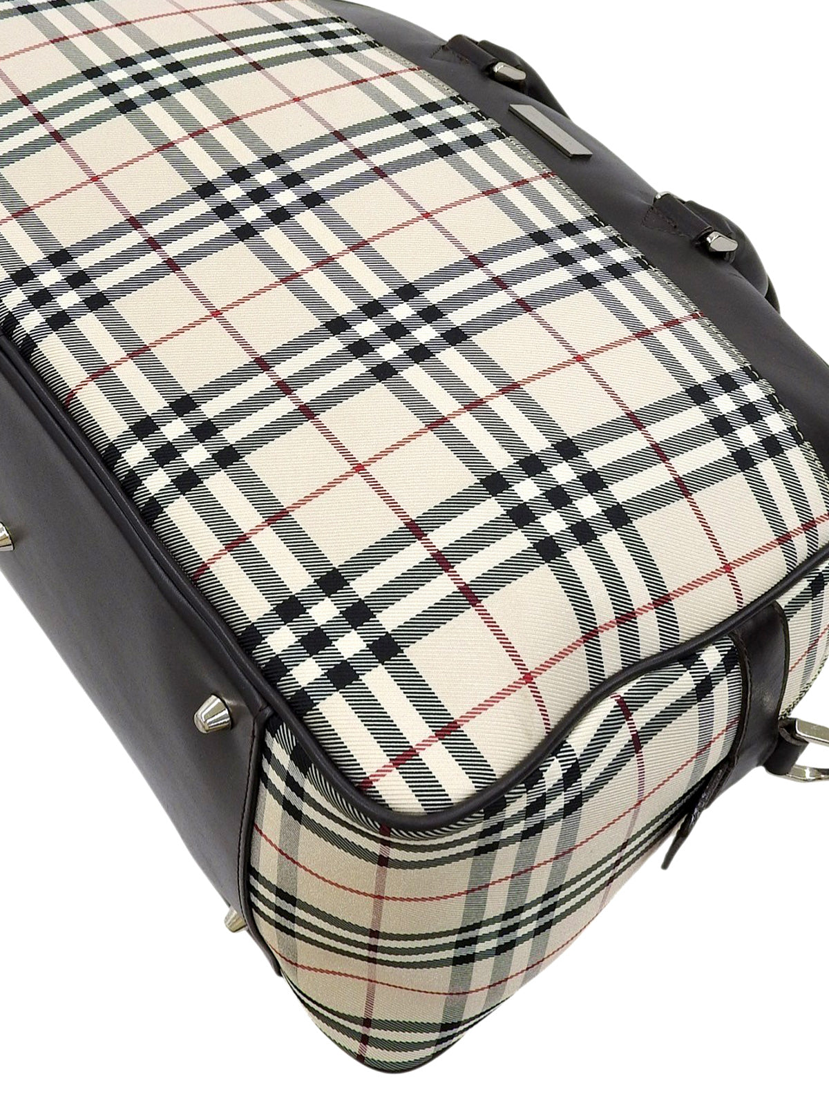 ノバチェックパターンボストバッグ ベージュ/ブラウン