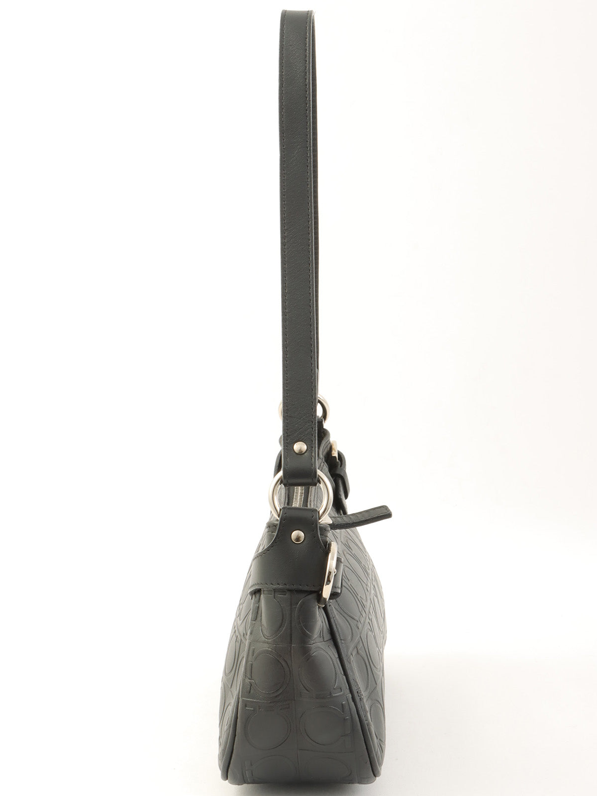 Gancini Pattern Handbag in Black