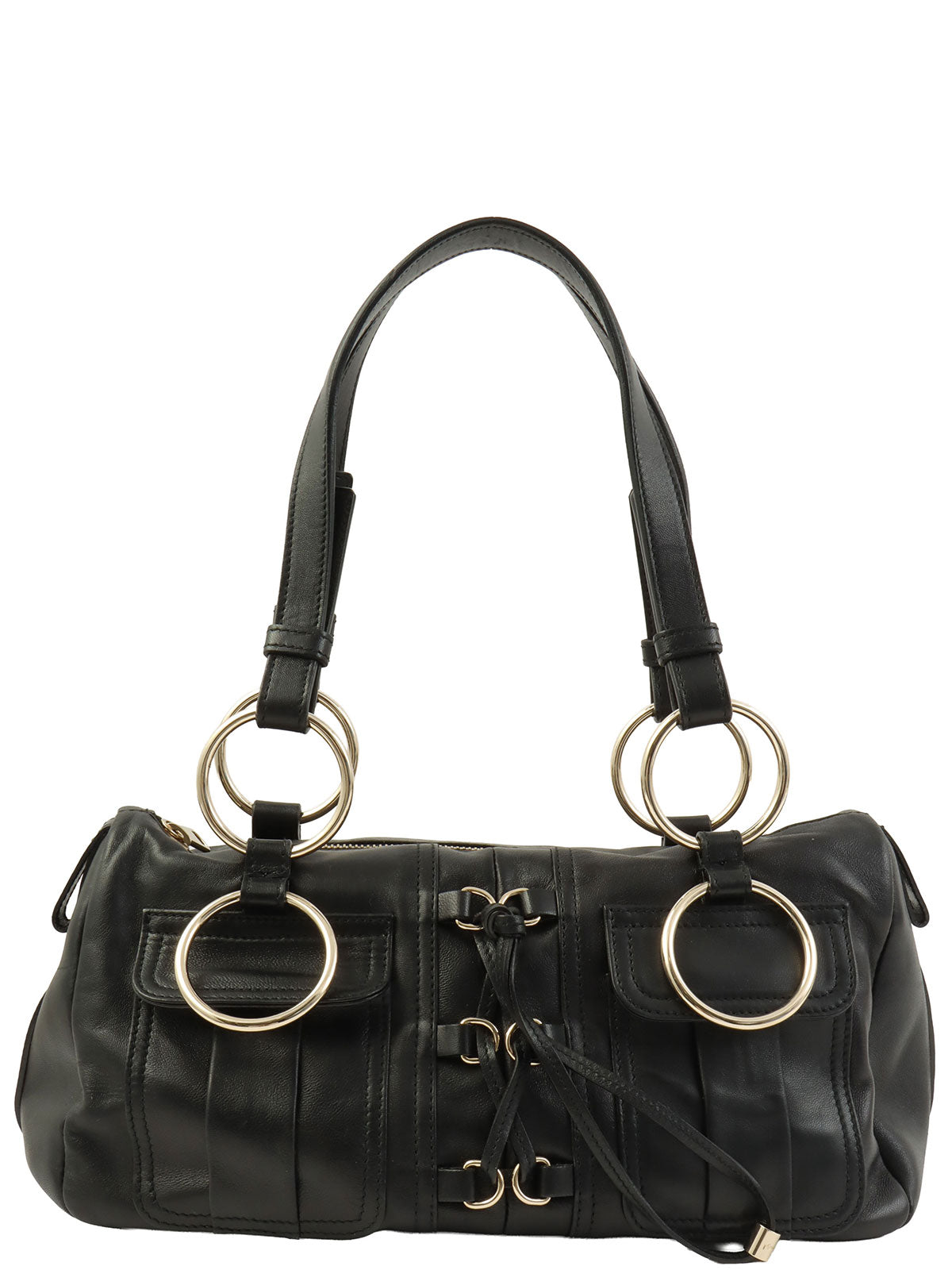 Lace-up Ring Handbag in Black