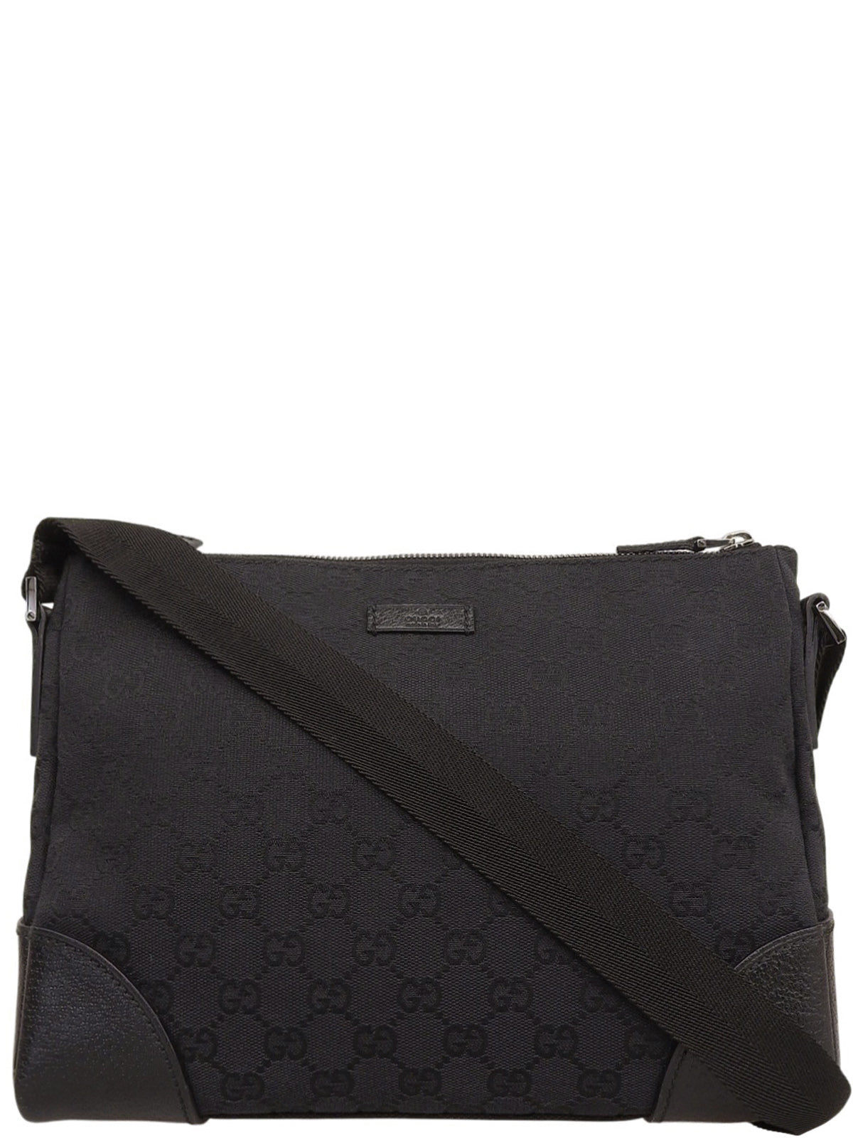 黑色帆布 GG 图案单肩包