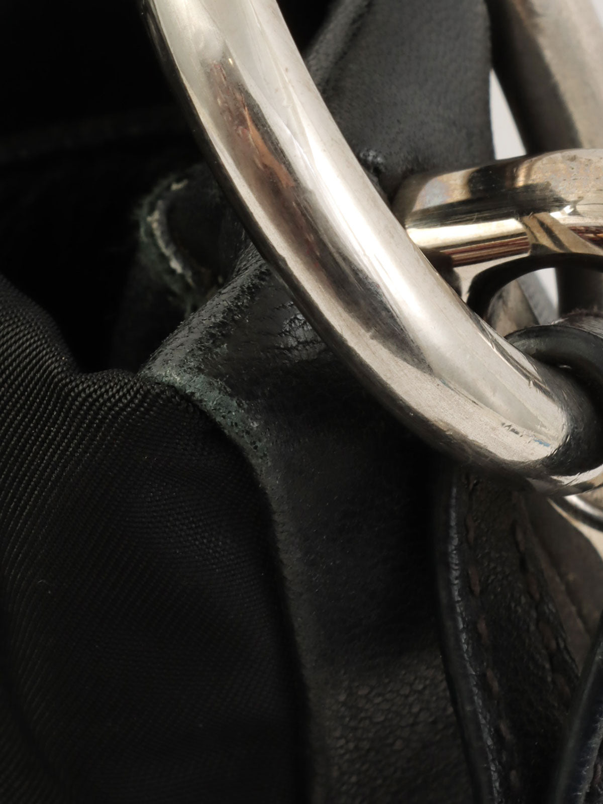Nylon and leather combination logo plate one-shoulder bag in black