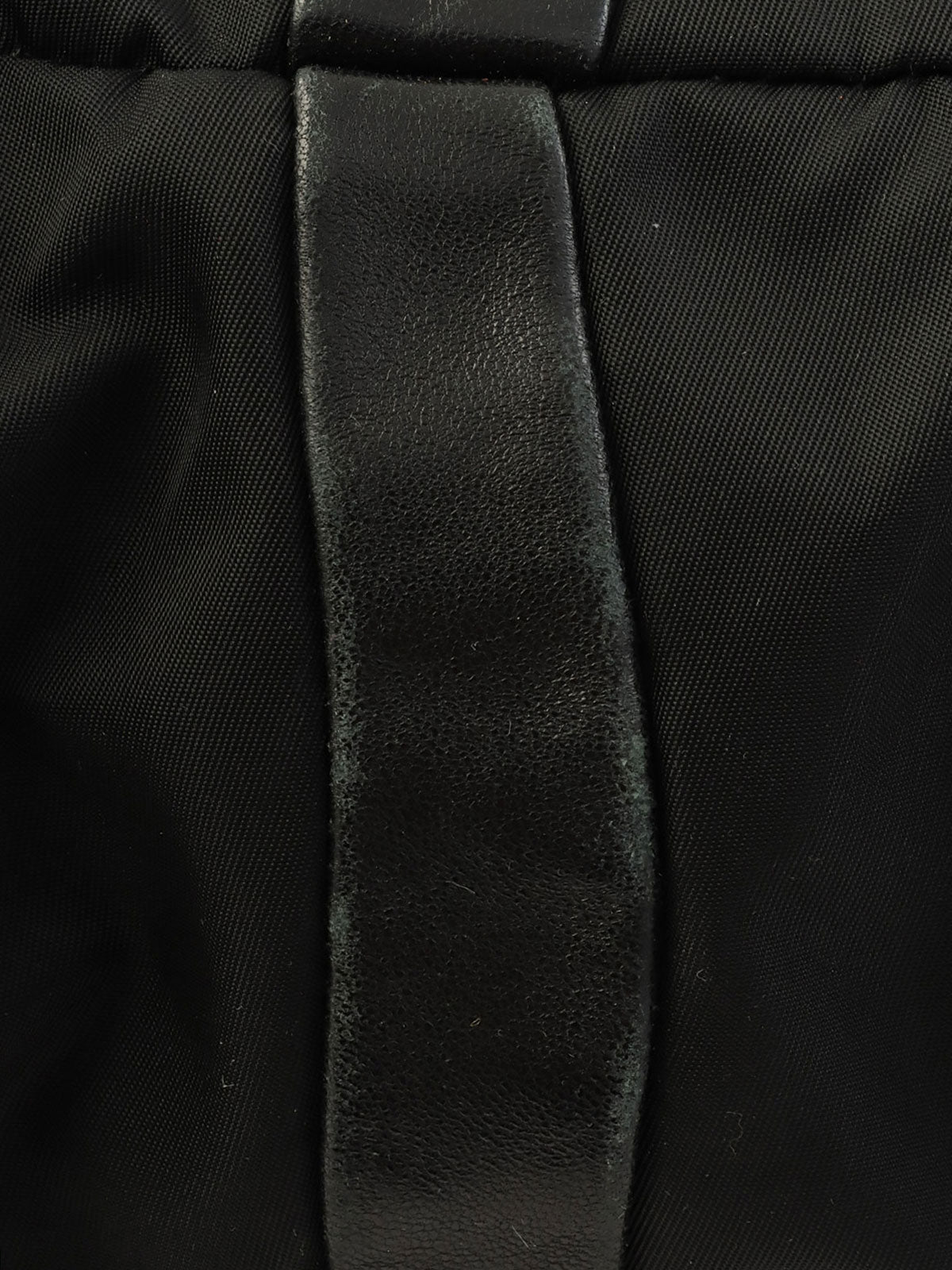 Nylon and leather combination logo plate one-shoulder bag in black