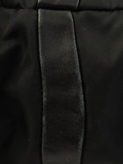 Nylon and leather combination logo plate one-shoulder bag in black