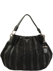 Nylon and leather combination logo plate one-shoulder bag in black