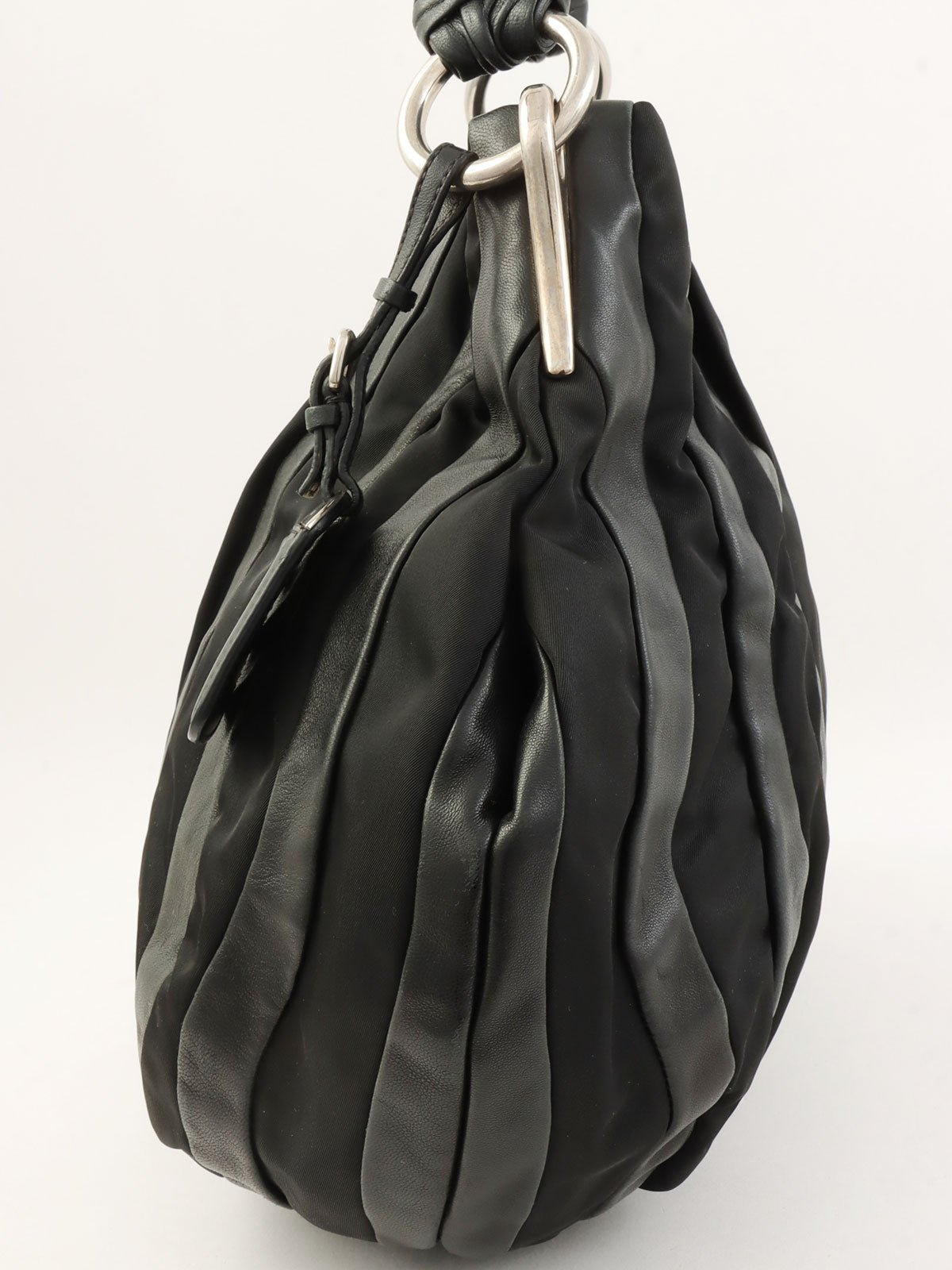 Nylon and leather combination logo plate one-shoulder bag in black