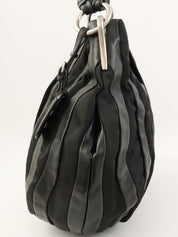 Nylon and leather combination logo plate one-shoulder bag in black