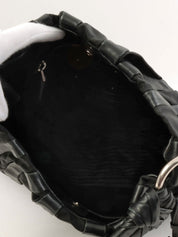 ナイロンレザーコンビロゴプレートワンショルダーバッグ ブラック