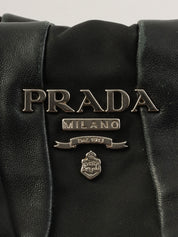 ナイロンレザーコンビロゴプレートワンショルダーバッグ ブラック