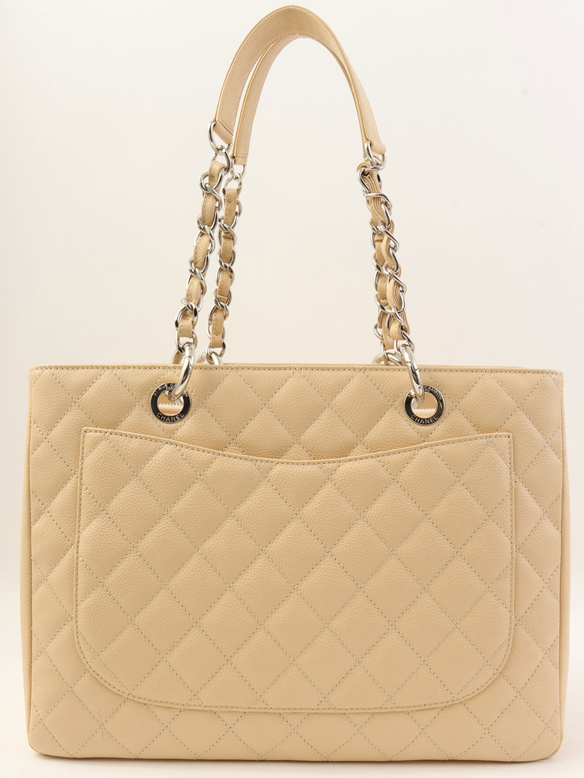 2011年頃製 キャビアスキンCCマークステッチチェーントートバッグ ライトベージュ