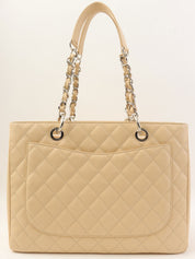 2011年頃製 キャビアスキンCCマークステッチチェーントートバッグ ライトベージュ