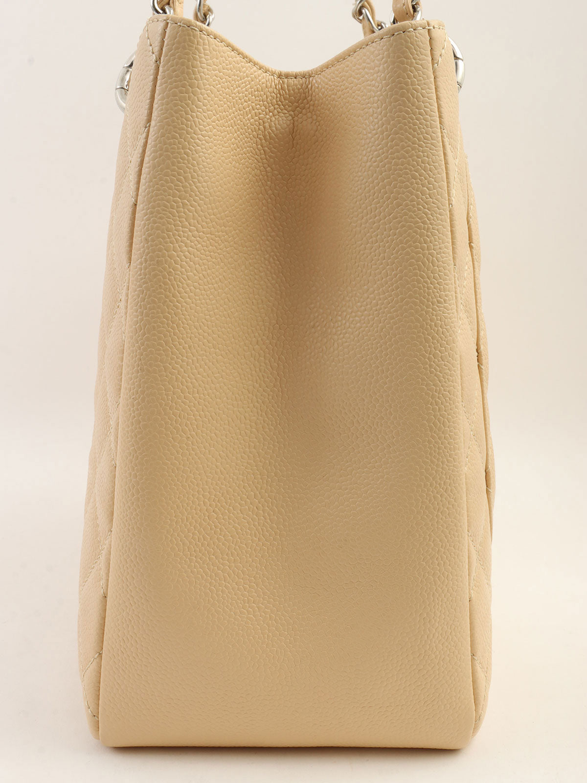 2011年頃製 キャビアスキンCCマークステッチチェーントートバッグ ライトベージュ