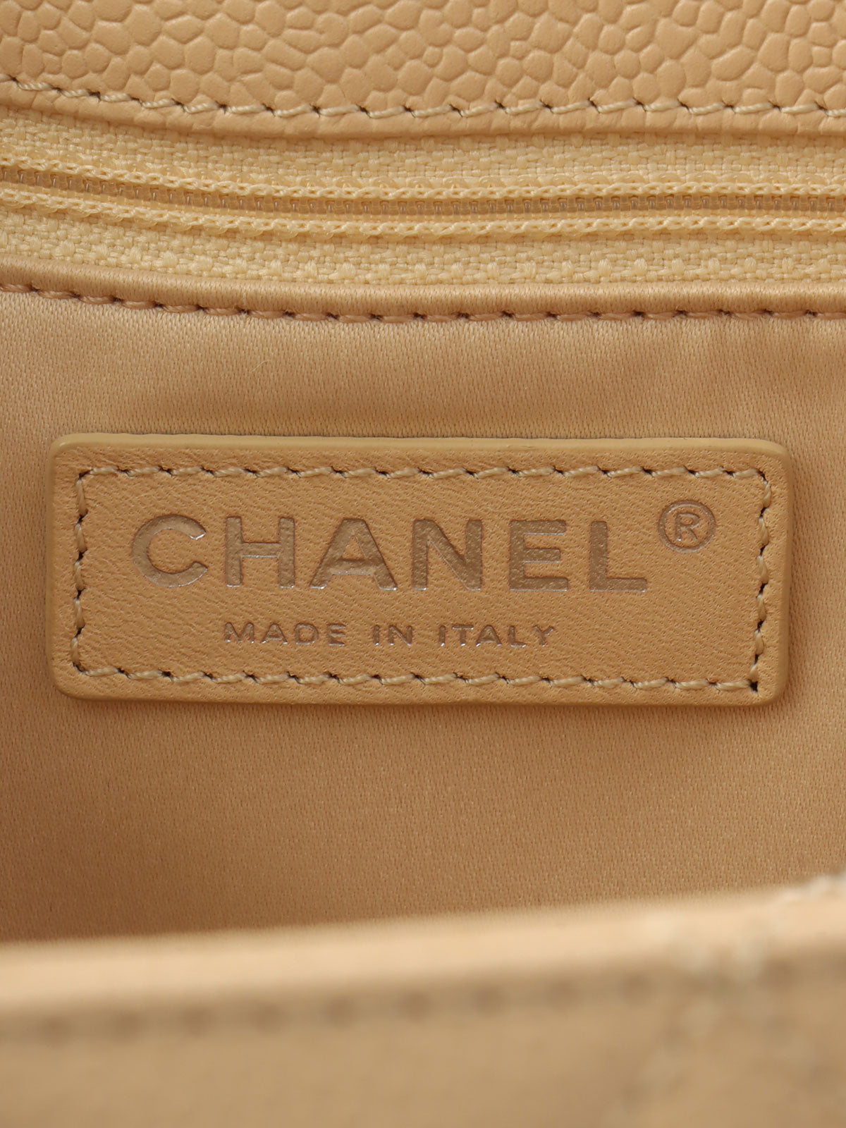 2011年頃製 キャビアスキンCCマークステッチチェーントートバッグ ライトベージュ