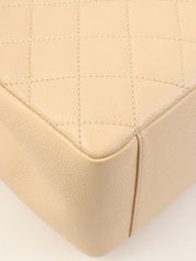 2011年頃製 キャビアスキンCCマークステッチチェーントートバッグ ライトベージュ