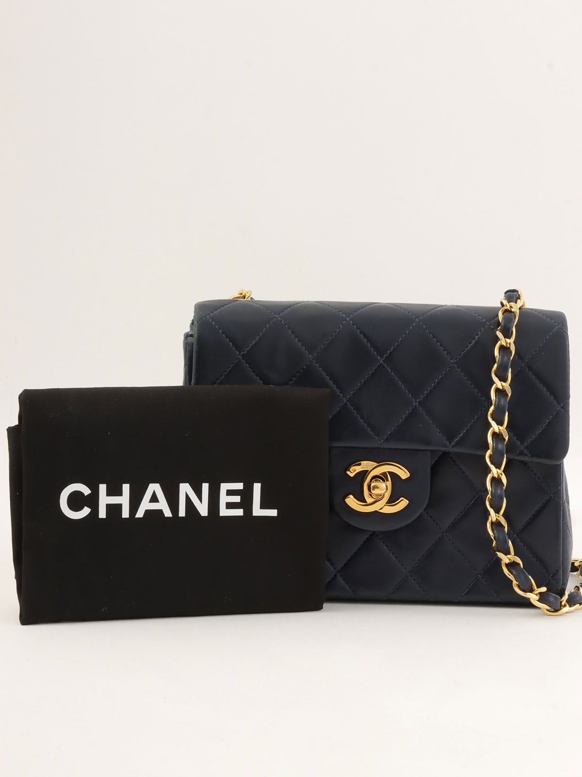 1990's Classic Flap Chain Bag Mini Navy