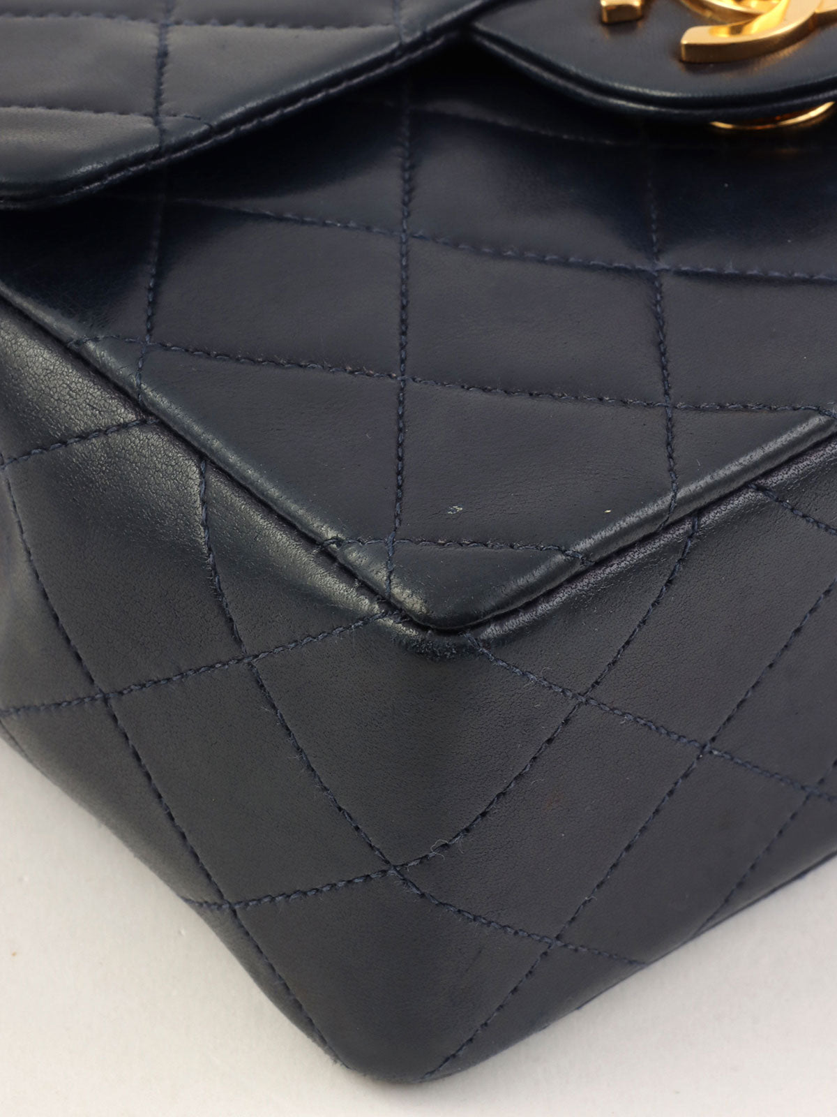 1990's Classic Flap Chain Bag Mini Navy
