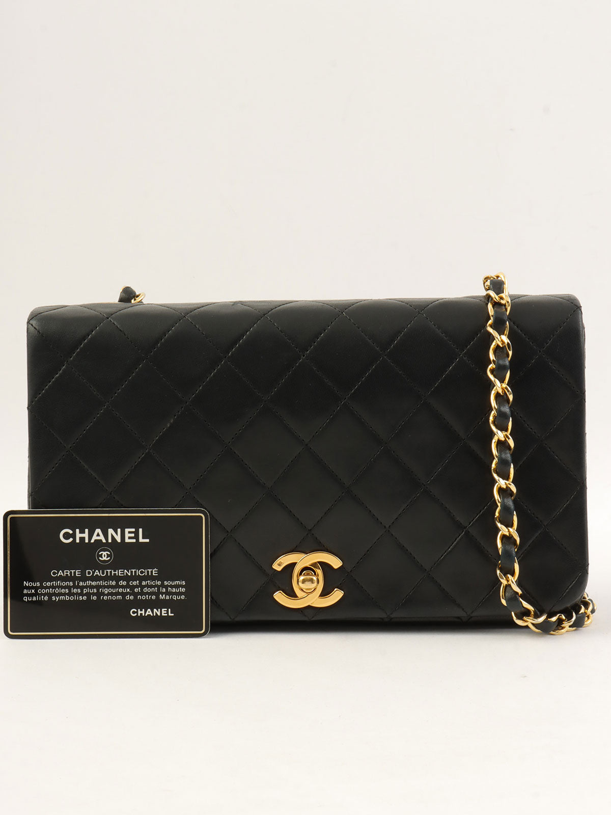 1990s Full Flap Chain Bag 23cm Black