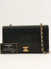 1990s Full Flap Chain Bag 23cm Black