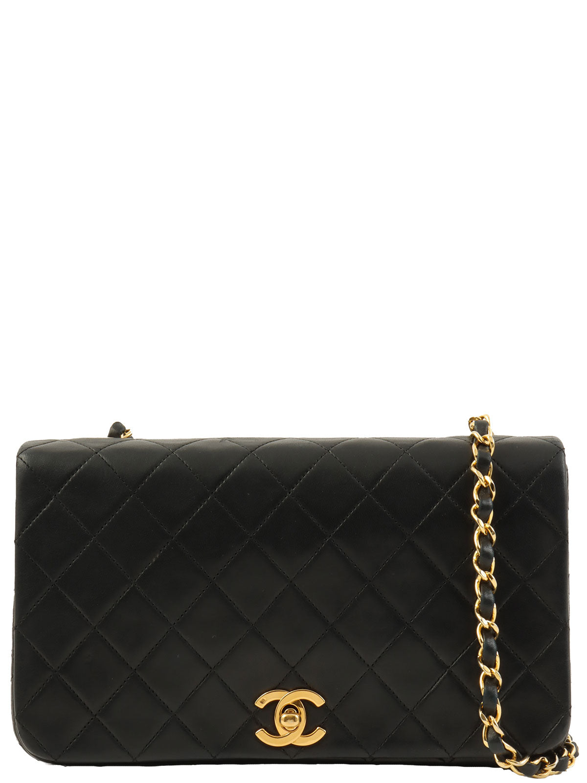 1990s Full Flap Chain Bag 23cm Black