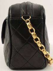 1990 CC 标志缝线流苏珠宝链条包，黑色