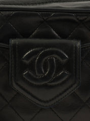 1990 CC 标志缝线流苏珠宝链条包，黑色