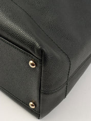 2001年頃製 キャビアスキンCCマークステッチウッドチェーンショルダーバッグ ブラック