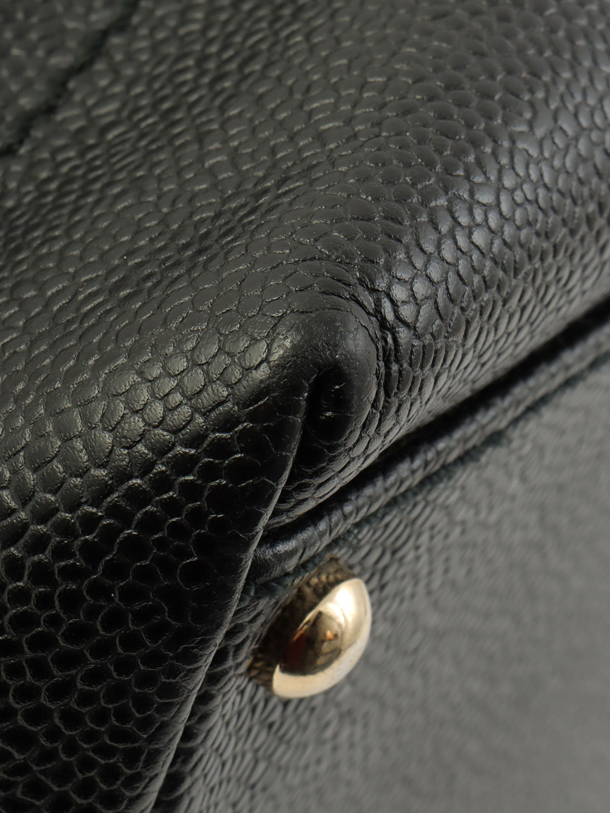 2001年頃製 キャビアスキンCCマークステッチウッドチェーンショルダーバッグ ブラック