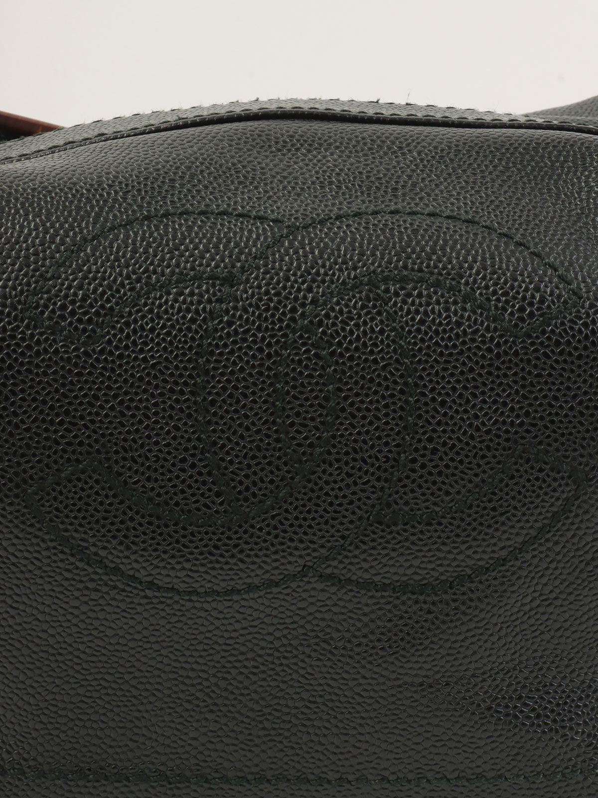 2001年頃製 キャビアスキンCCマークステッチウッドチェーンショルダーバッグ ブラック