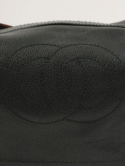 2001年頃製 キャビアスキンCCマークステッチウッドチェーンショルダーバッグ ブラック