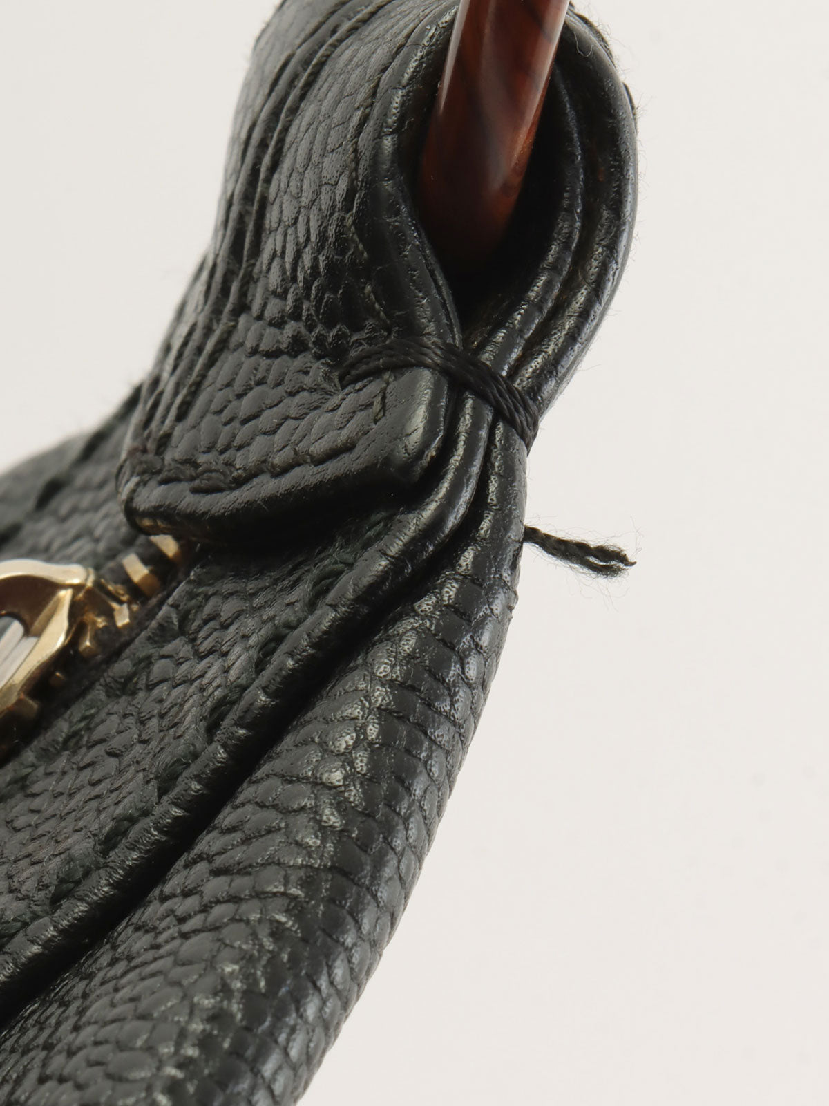 2001年頃製 キャビアスキンCCマークステッチウッドチェーンショルダーバッグ ブラック