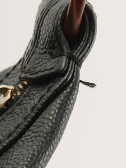 2001年頃製 キャビアスキンCCマークステッチウッドチェーンショルダーバッグ ブラック