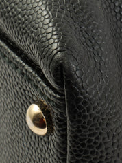 2001年頃製 キャビアスキンCCマークステッチウッドチェーンショルダーバッグ ブラック