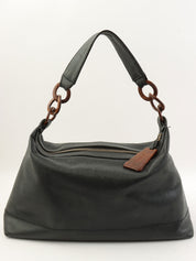 2001年頃製 キャビアスキンCCマークステッチウッドチェーンショルダーバッグ ブラック