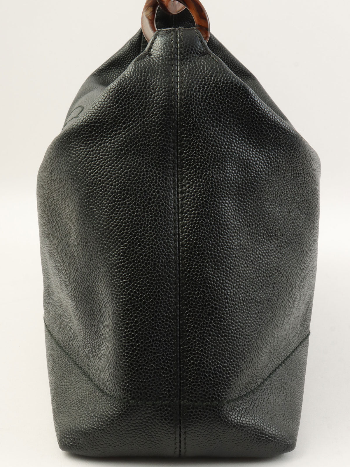 2001年頃製 キャビアスキンCCマークステッチウッドチェーンショルダーバッグ ブラック