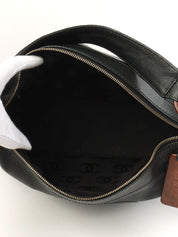 2001年頃製 キャビアスキンCCマークステッチウッドチェーンショルダーバッグ ブラック