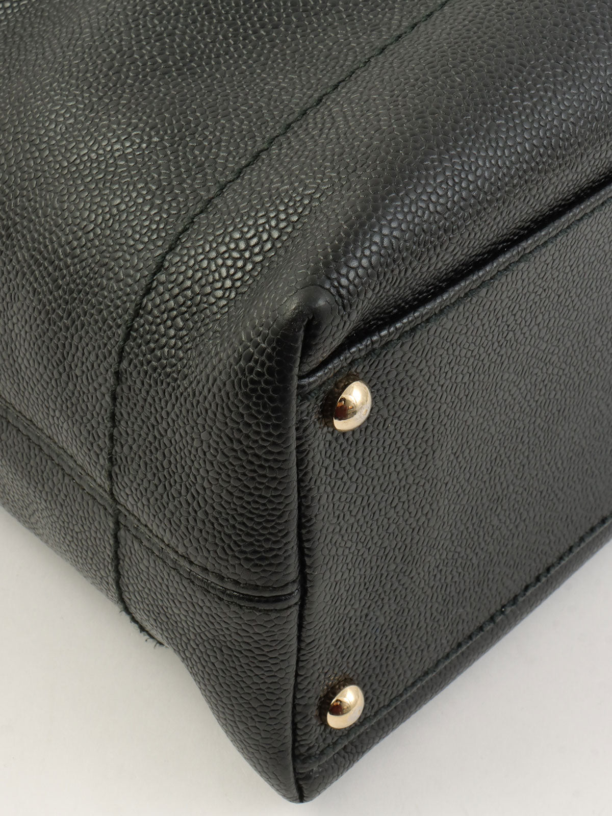 2001年頃製 キャビアスキンCCマークステッチウッドチェーンショルダーバッグ ブラック