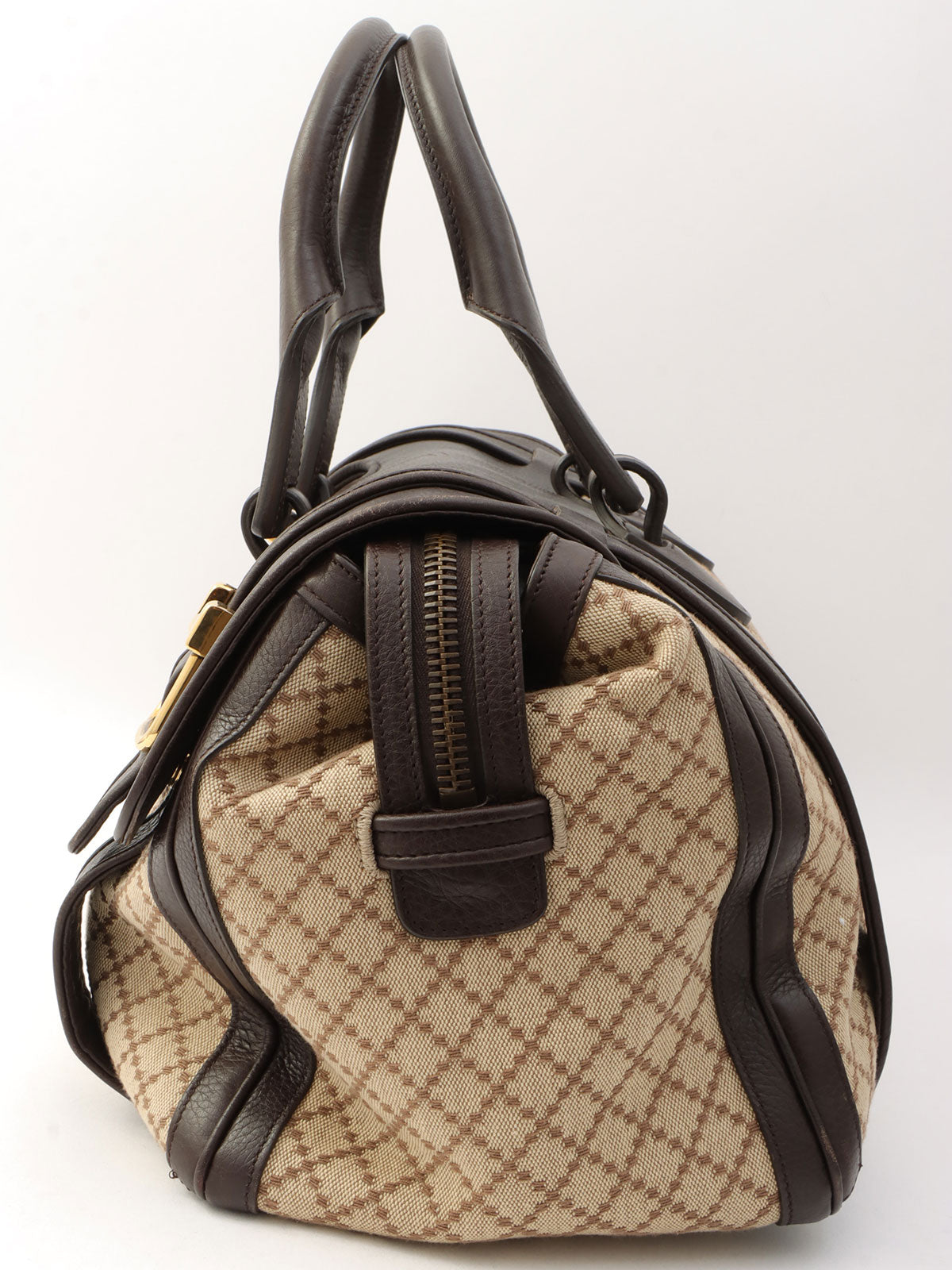 ディアマンテミニボストンバッグ ベージュ/ダークブラウン