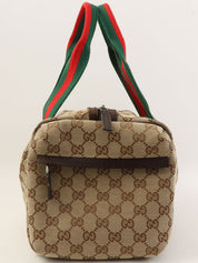 Canvas GG Pattern Sherry Line Boston Bag, Beige