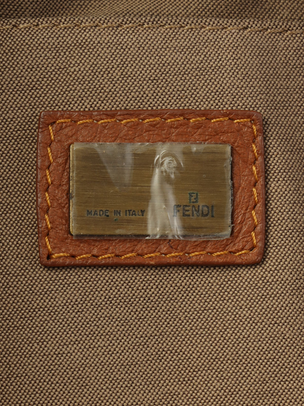 靛蓝/棕色牛仔布Logo吊饰手提包