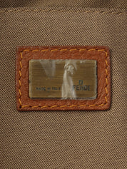 靛蓝/棕色牛仔布Logo吊饰手提包