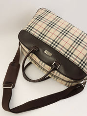 Check Pattern 2-Way Boston Bag, Beige/Multi