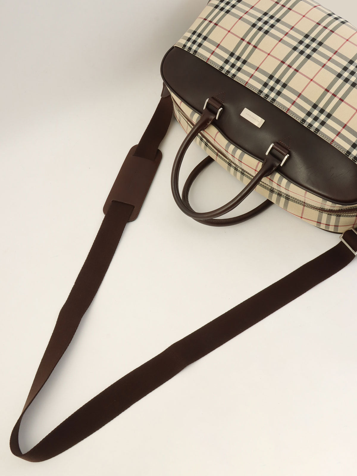 Check Pattern 2-Way Boston Bag, Beige/Multi