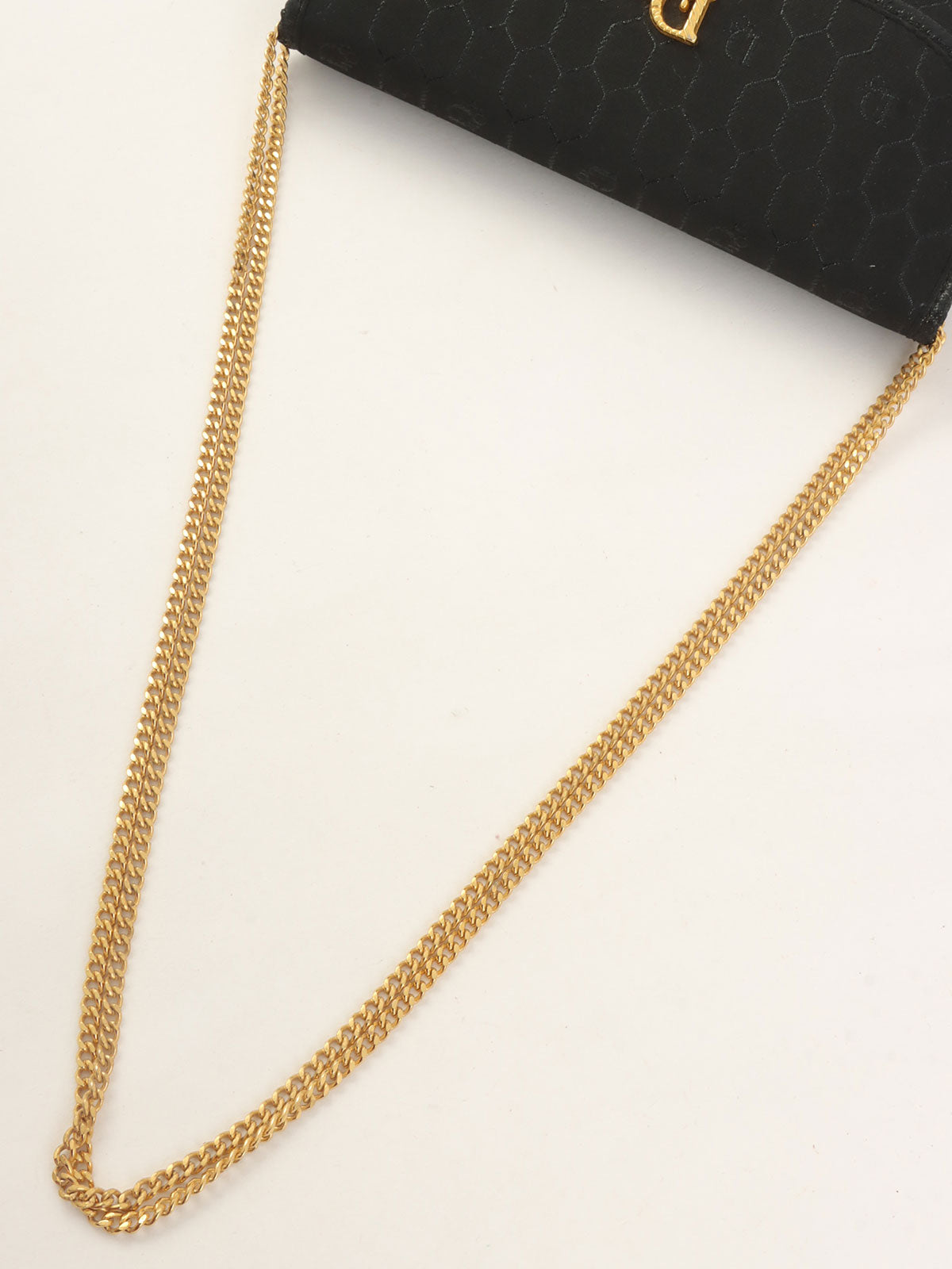 Honeycomb Pattern Logo Plate Chain Bag in Black