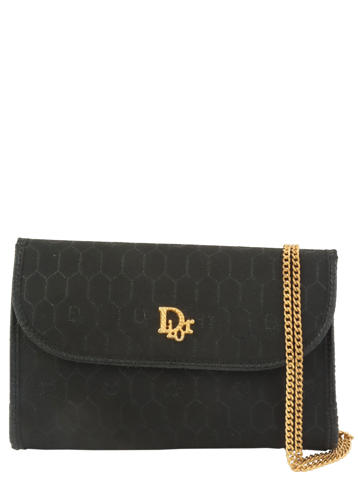 Honeycomb Pattern Logo Plate Chain Bag in Black