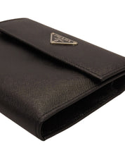 Saffiano Logo Plate Wallet in Black